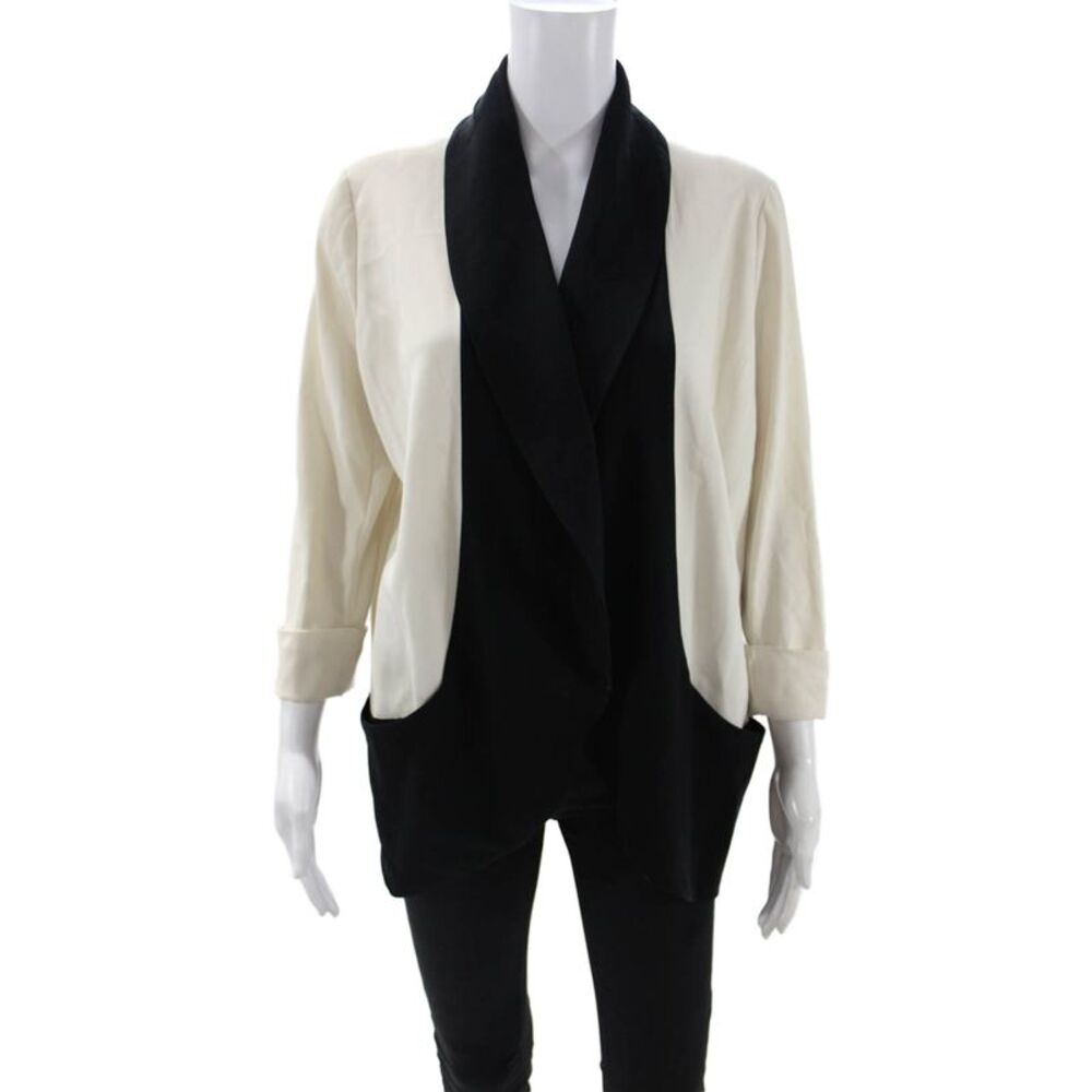 Wilfred Womens Color Block Open Front Long Sleeve Lined Blazer White Black Sz 4